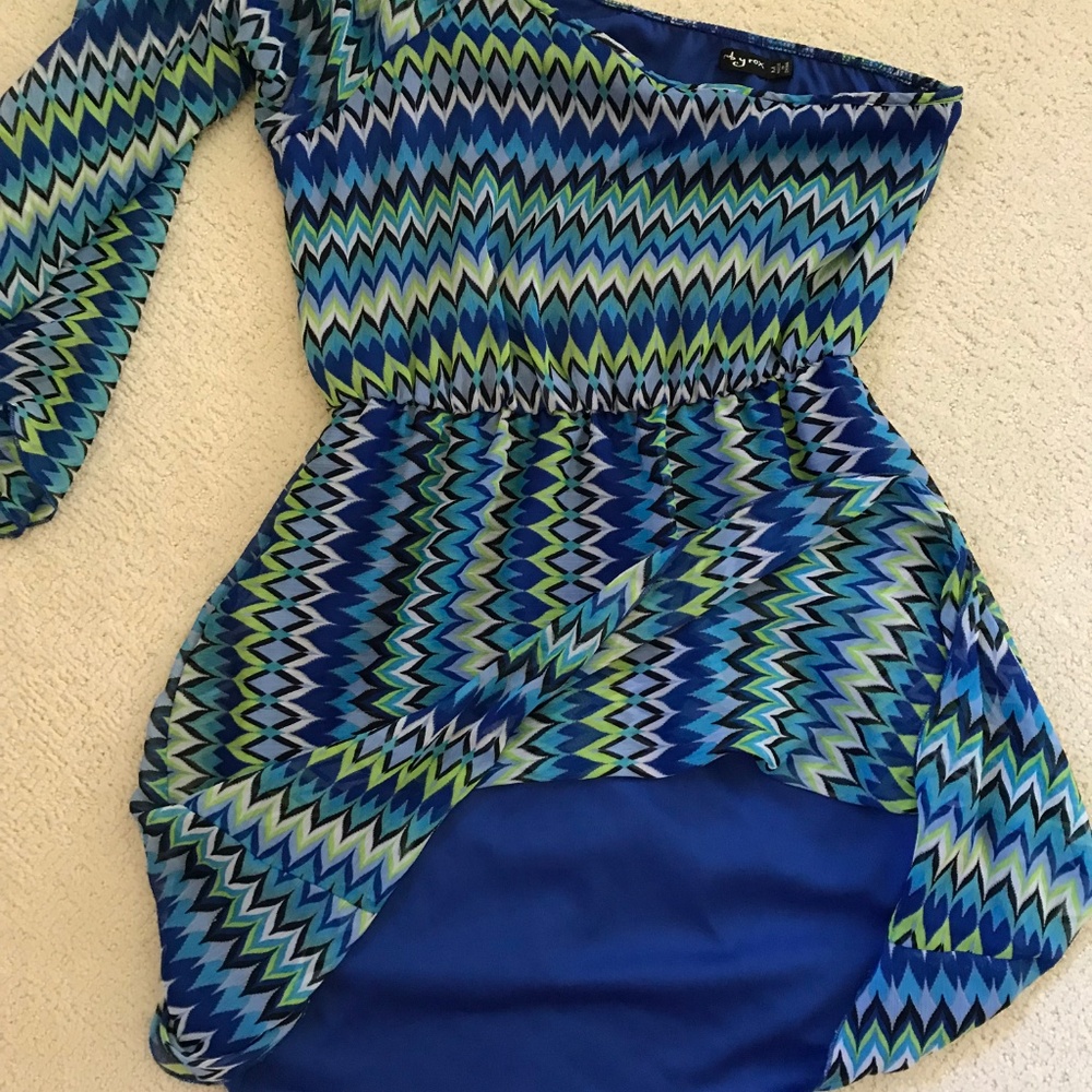 Ruby Rox One Shoulder Chevron Mini Dress - Picture 2 of 4